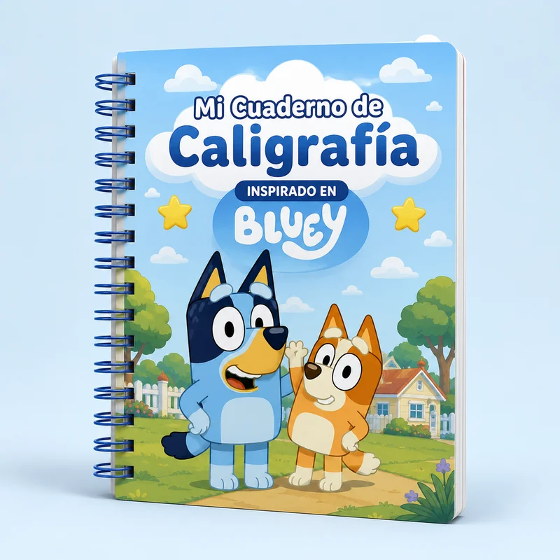 Cuaderno de caligrafía inspirado en Bluey, listo para imprimir en casa